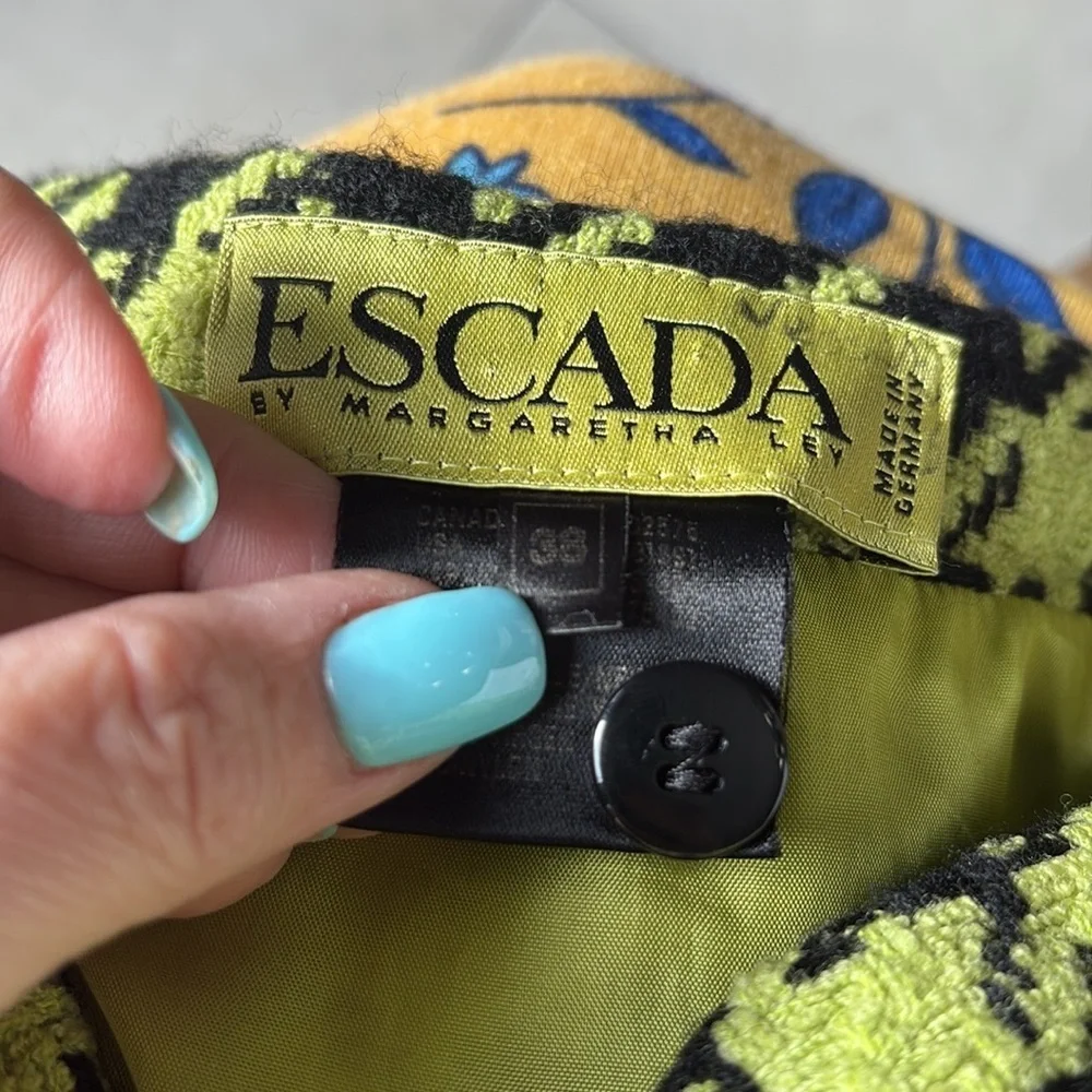 ESCADA wool Houndstooth mini Skirt - Black lime green lined pencil style euro 38